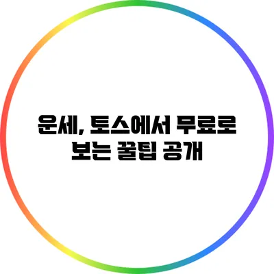운세, 토스에서 무료로 보는 꿀팁 공개