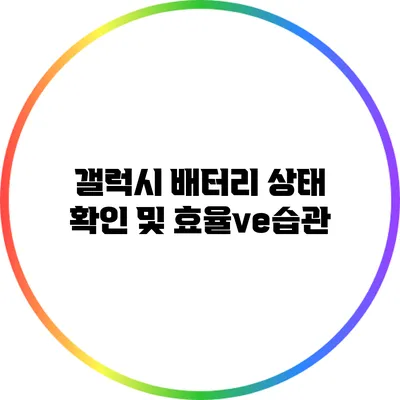 갤럭시 배터리 상태 확인 및 효율ve습관
