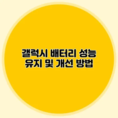 갤럭시 배터리 성능 유지 및 개선 방법