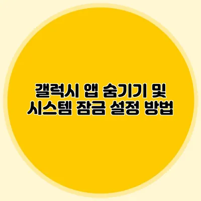 갤럭시 앱 숨기기 및 시스템 잠금 설정 방법