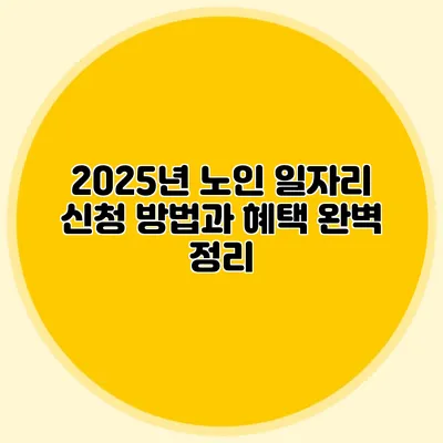 2025년 노인 일자리 신청 방법과 혜택 완벽 정리