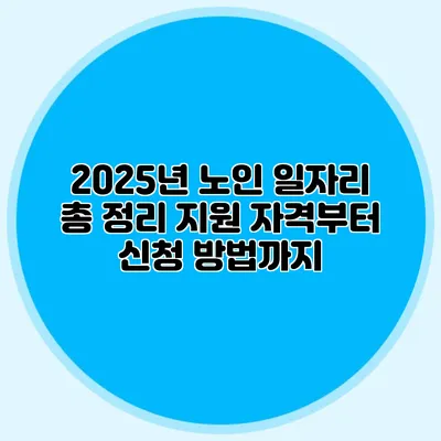 2025년 노인 일자리 총 정리 지원 자격부터 신청 방법까지