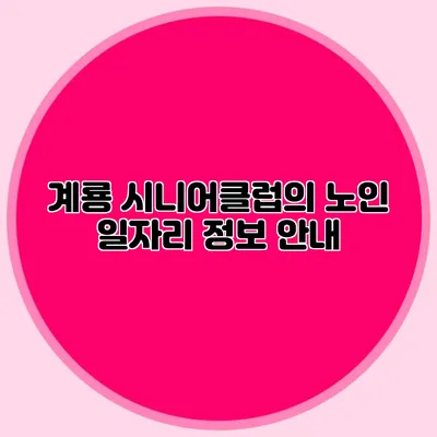 계룡 시니어클럽의 노인 일자리 정보 안내