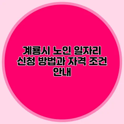 계룡시 노인 일자리 신청 방법과 자격 조건 안내