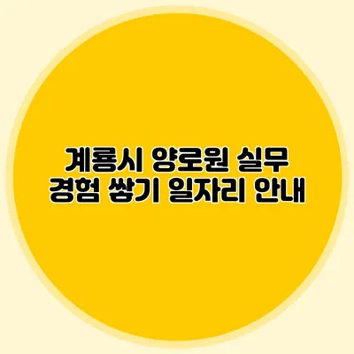 계룡시 양로원 실무 경험 쌓기 일자리 안내