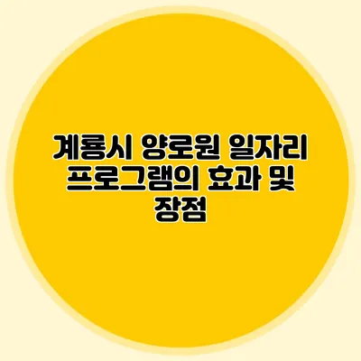 계룡시 양로원 일자리 프로그램의 효과 및 장점