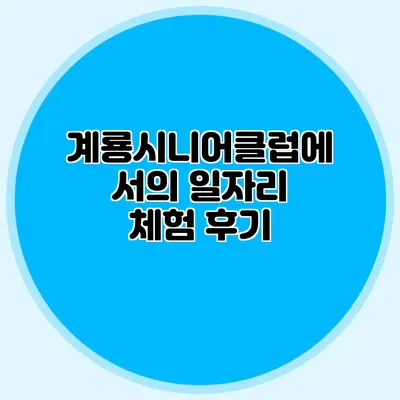 계룡시니어클럽에서의 일자리 체험 후기