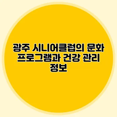광주 시니어클럽의 문화 프로그램과 건강 관리 정보
