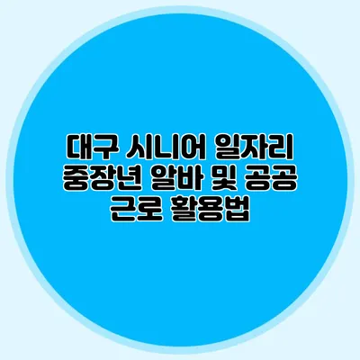 대구 시니어 일자리 중장년 알바 및 공공 근로 활용법