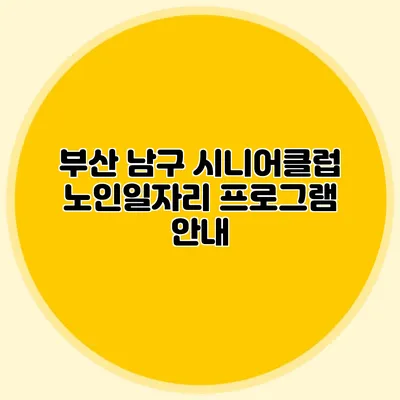 부산 남구 시니어클럽 노인일자리 프로그램 안내