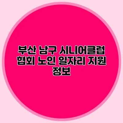 부산 남구 시니어클럽 협회 노인 일자리 지원 정보