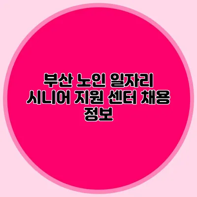 부산 노인 일자리 시니어 지원 센터 채용 정보