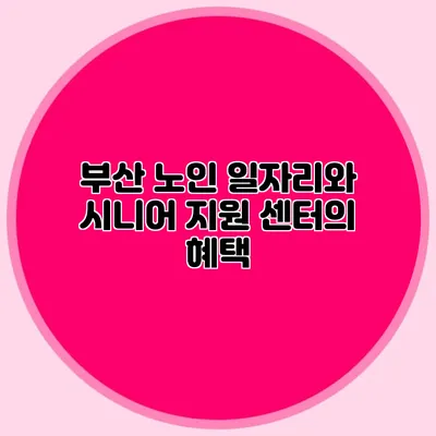 부산 노인 일자리와 시니어 지원 센터의 혜택