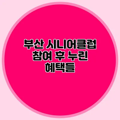 부산 시니어클럽 참여 후 누린 혜택들