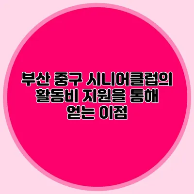 부산 중구 시니어클럽의 활동비 지원을 통해 얻는 이점