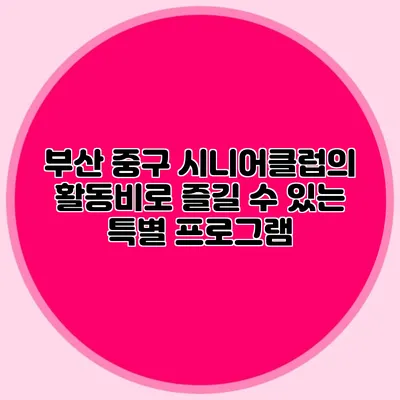 부산 중구 시니어클럽의 활동비로 즐길 수 있는 특별 프로그램