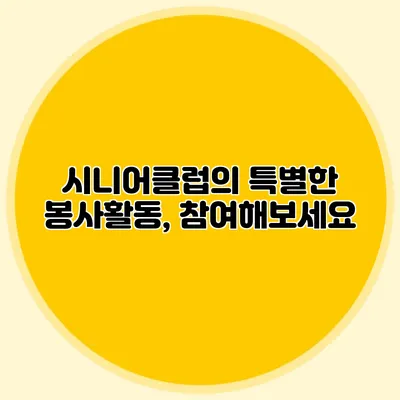 시니어클럽의 특별한 봉사활동, 참여해보세요
