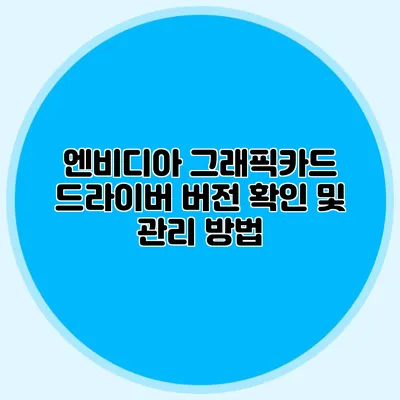 엔비디아 그래픽카드 드라이버 버전 확인 및 관리 방법