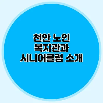 천안 노인 복지관과 시니어클럽 소개