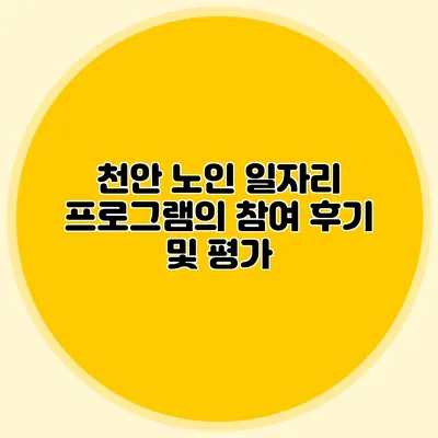 천안 노인 일자리 프로그램의 참여 후기 및 평가