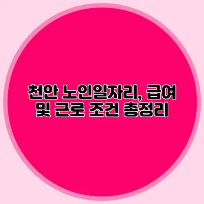 천안 노인일자리, 급여 및 근로 조건 총정리