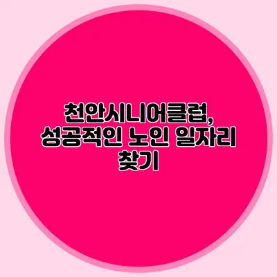 천안시니어클럽, 성공적인 노인 일자리 찾기