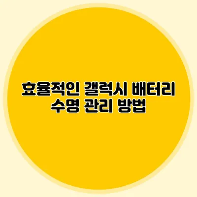 효율적인 갤럭시 배터리 수명 관리 방법